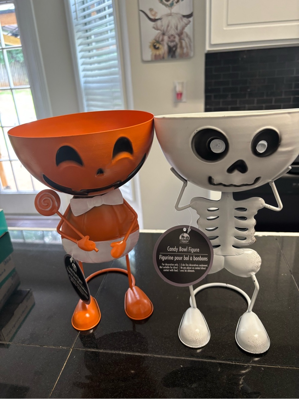 Halloween Candy Bowl Set - Orange Jack-O'-Lantern & White Skeleton